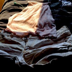 Pink crop top white booty shorts